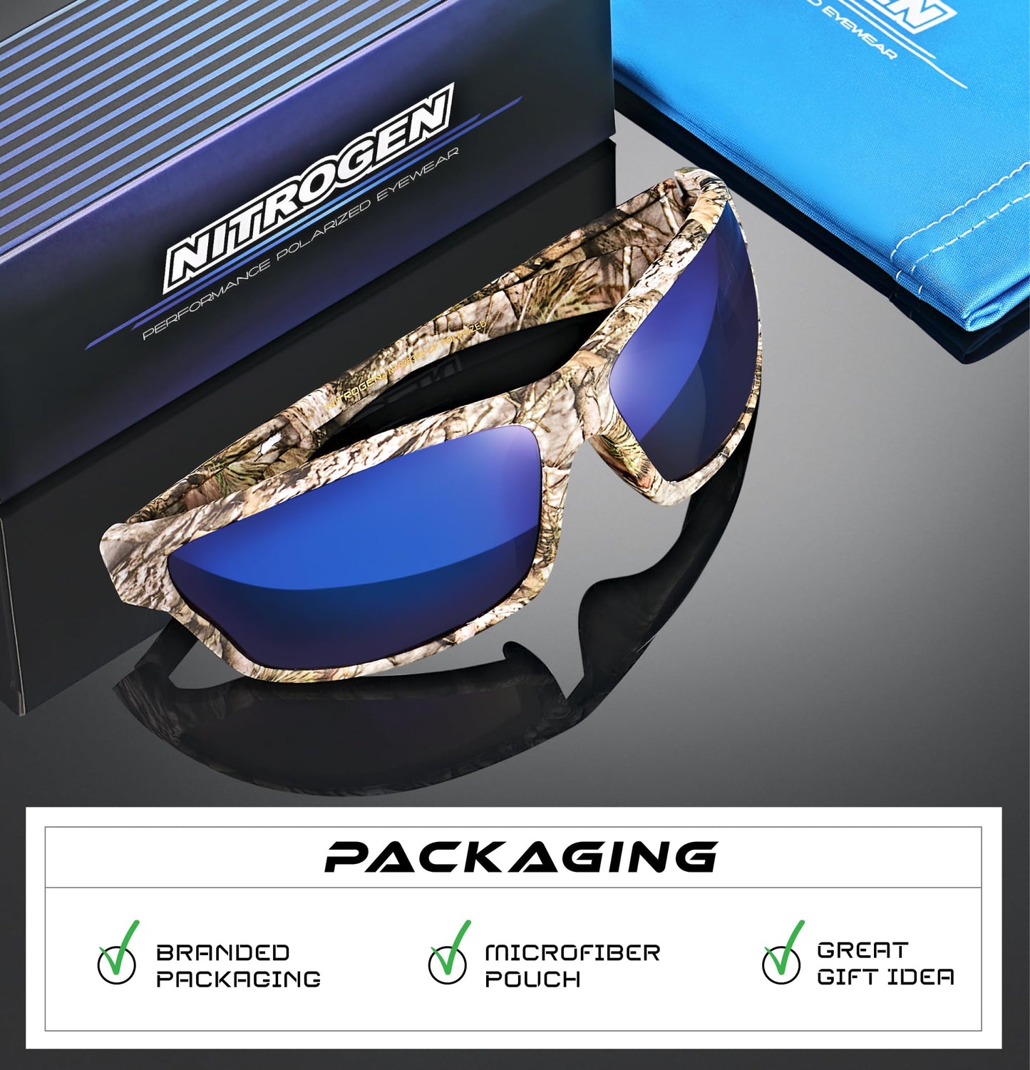 Nitrogen Polarized Wrap Around Sport Sunglasses for Men Women UV400 Protection Sun Glasses