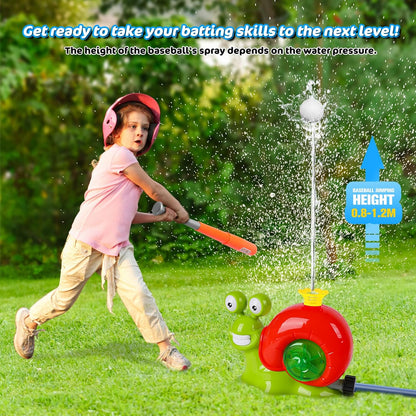 Water Sprinkler Baseball Toy - 2 in 1 Snail Water Baseball Water Wiffle Ball Game, Kids Outside Water Toy with 2 Sprinkler Heads, 360° Roating Spray Fun for Boys Girls Summer Backyard Party Lawn Pool