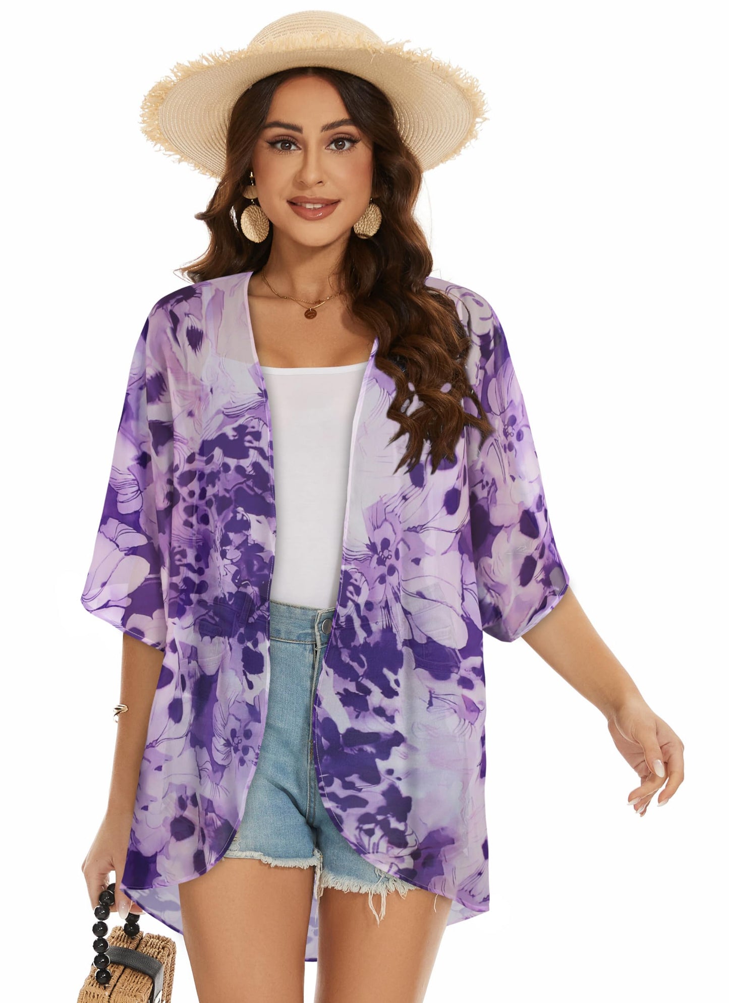 Womens Kimono Beach Cover Up Chiffon Cardigan Floral Tops Loose Capes