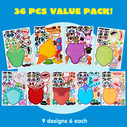 JOYIN 36 PCS 9.8”x6.7" Make a face Stickers for kids, Make Your Own Dinosaur Fantasy Animal Mix and Match Sticker Sheets Kids Crafts Party Favors Goodie Bags Stuffers for Kids