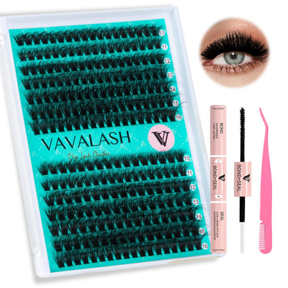 VAVALASH DIY Lash Extension Kit 280 Clusters Individual Lashes Kit 30D 40D 0.07D-10-16mm Lash Clusters, Lash Bond and Seal, Lash Tweezer for DIY Eyelash Extension at Home（Kit-30D+40D-0.07D-10-16MIX）