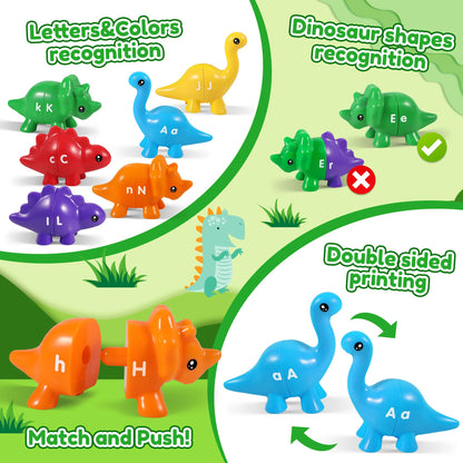 ABC Alphabet Dinosaurs Matching Learning Toy for Kids 2-4 3-5, 26PCS Montessori Double-Sided Dinosaur Toys Match Letter, Fine Motor Toys, Preschool Educational Learning Toys for Kid Toddlers