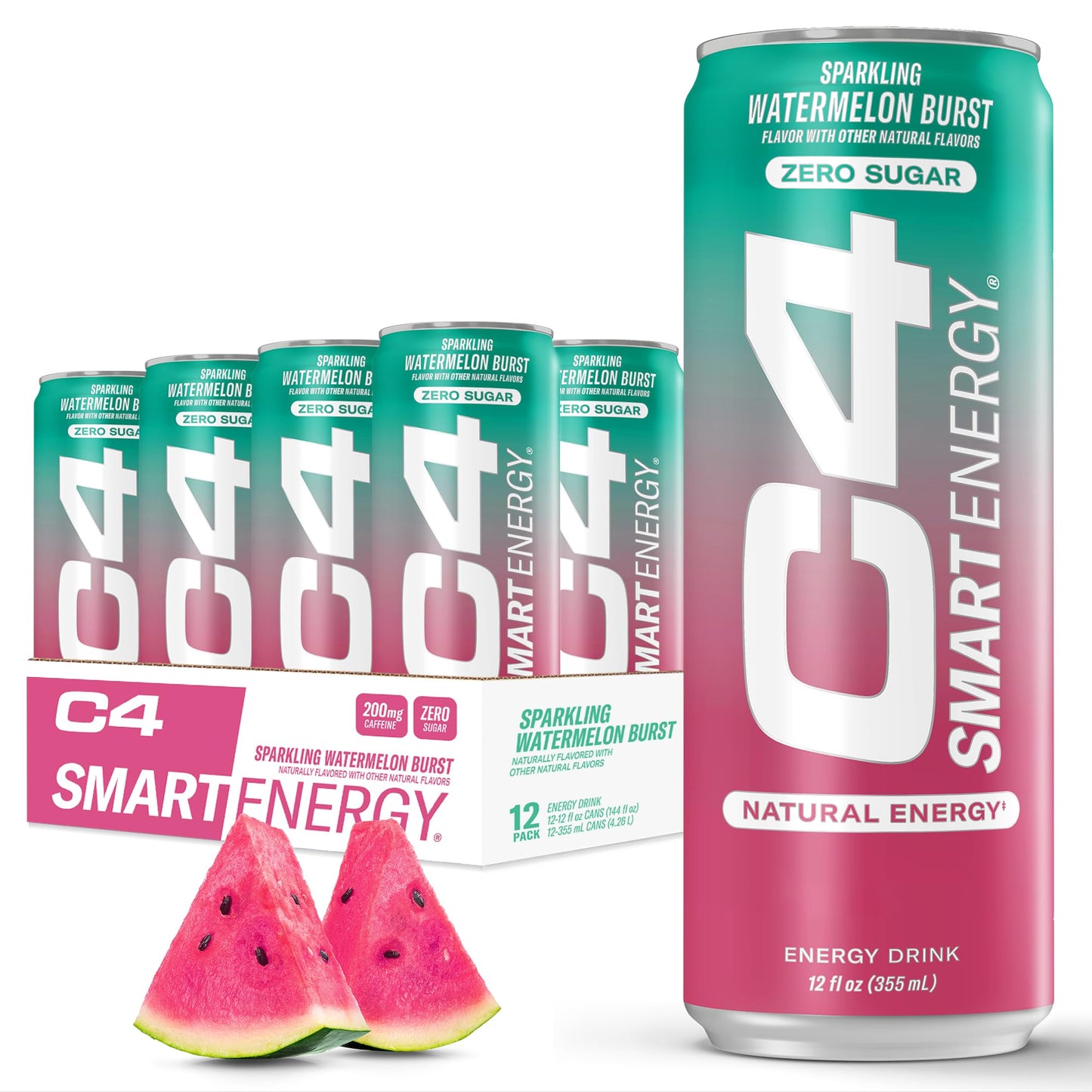 C4 Smart Energy Drink – Boost Focus and Energy with Zero Sugar, Natural Energy, and Nootropics - 200mg Caffeine - Cherry Berry Lime (12oz Pack of 12)