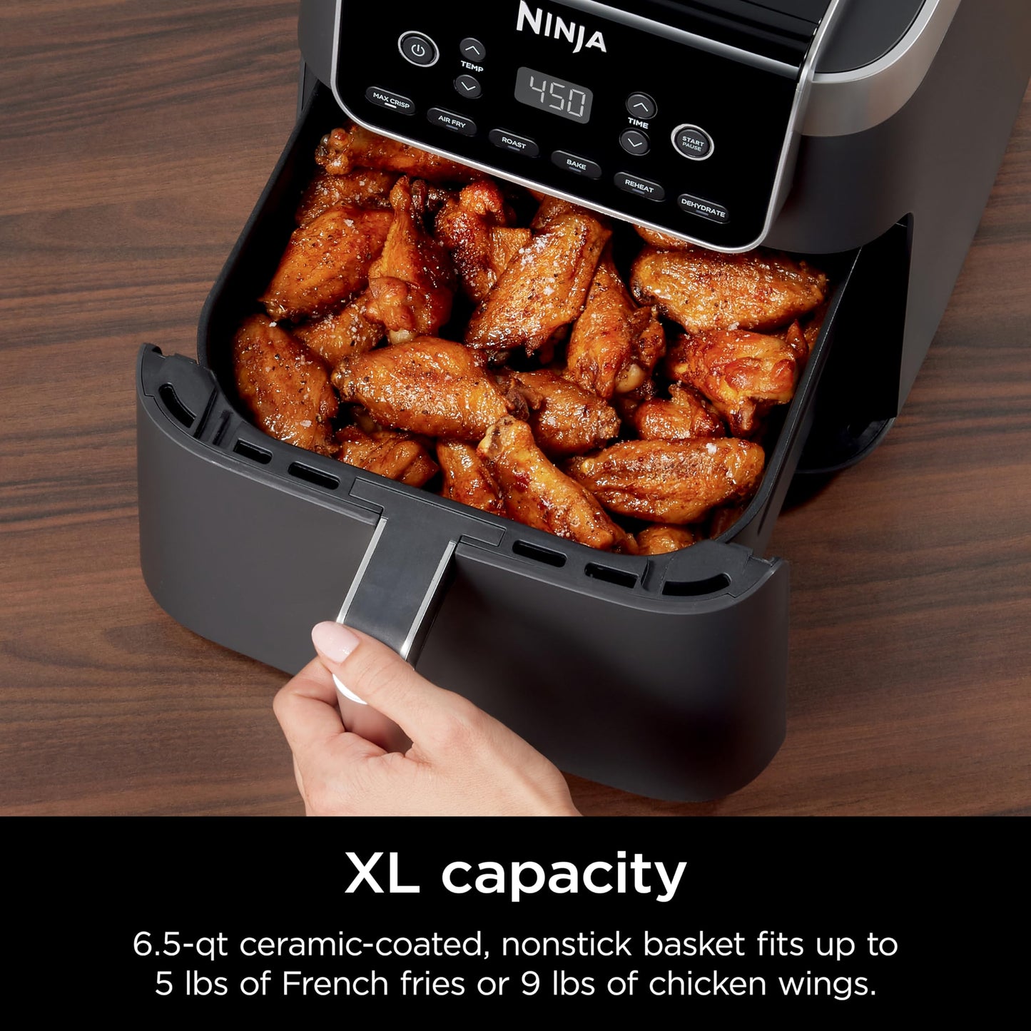 Ninja Air Fryer Pro 4-in-1 with 5 QT Capacity, Air Fry, Roast, Reheat, Dehydrate, Air Crisp Technology with 400F for hot, crispy results in just minutes, Nonstick Basket & Crisper Plate, Grey, AF141