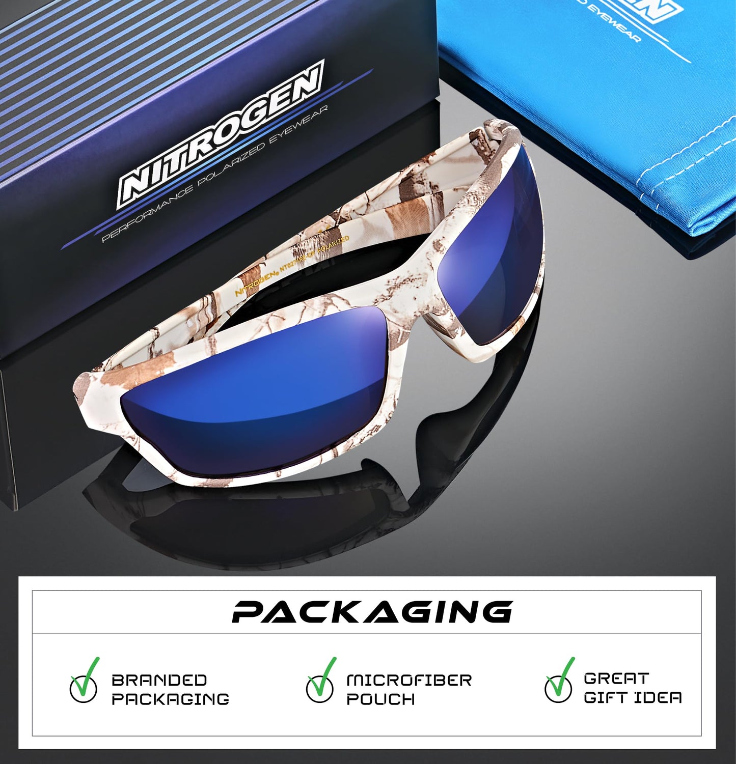 Nitrogen Polarized Wrap Around Sport Sunglasses for Men Women UV400 Protection Sun Glasses