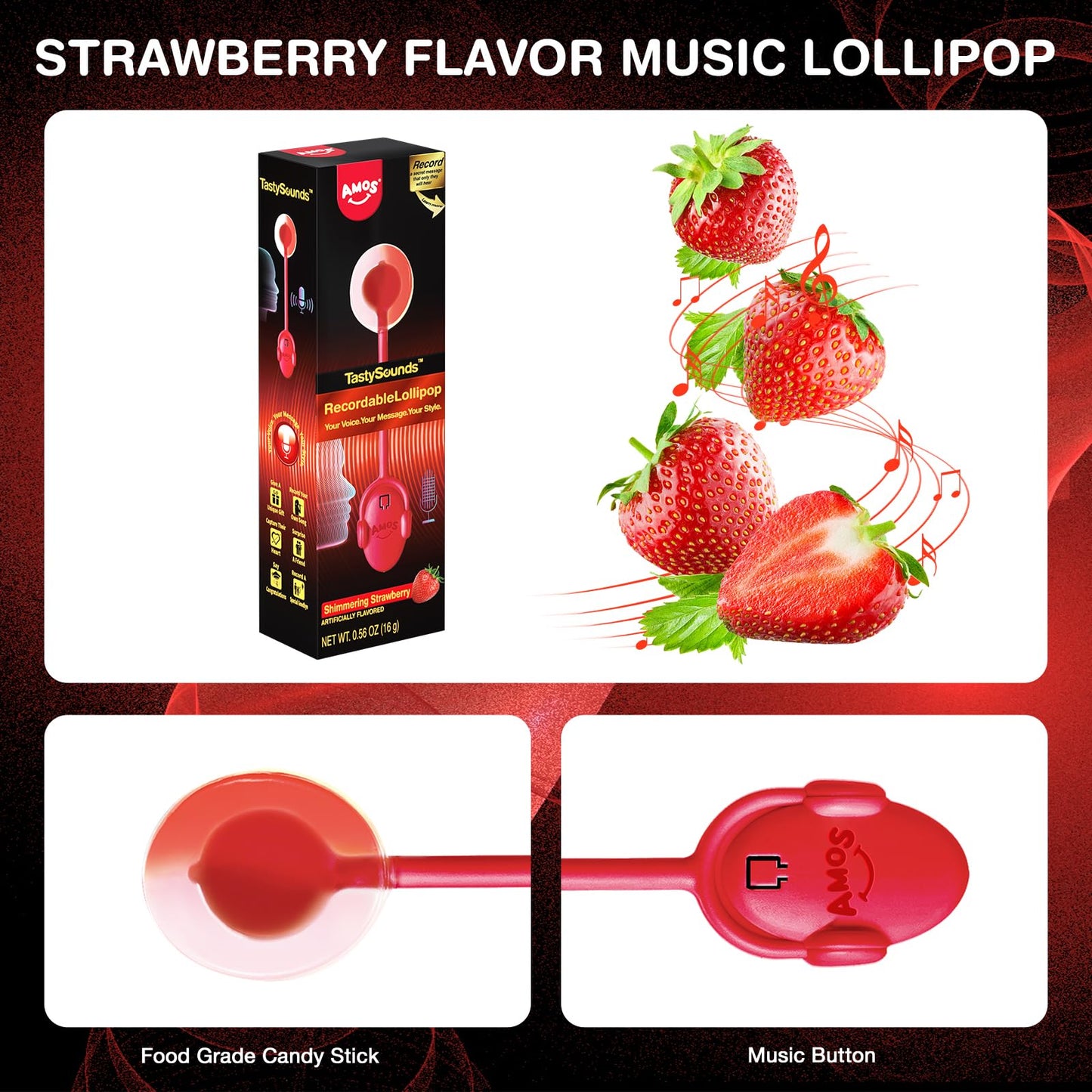 Music Lollipop Suckers,AMOS Audio Lollipop Sugar Free, Singing Lollipop Individually Wrapped, Novelty Gift for Mothers Day (Blueberry, Pack of 1)