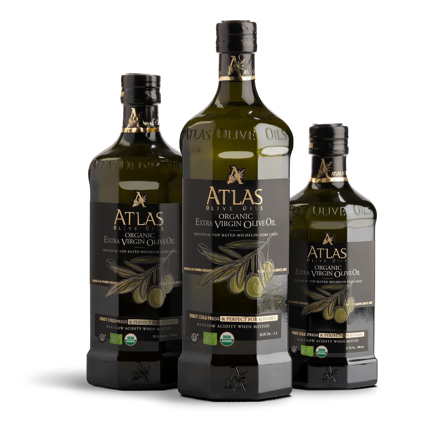 Atlas 750 mL Organic Cold Press Extra Virgin Olive Oil with Polyphenol Rich from Morocco | Newly Harvested Unprocessed from One Single Family Farm | Moroccan EVOO Trusted by Michelin Star Chefs