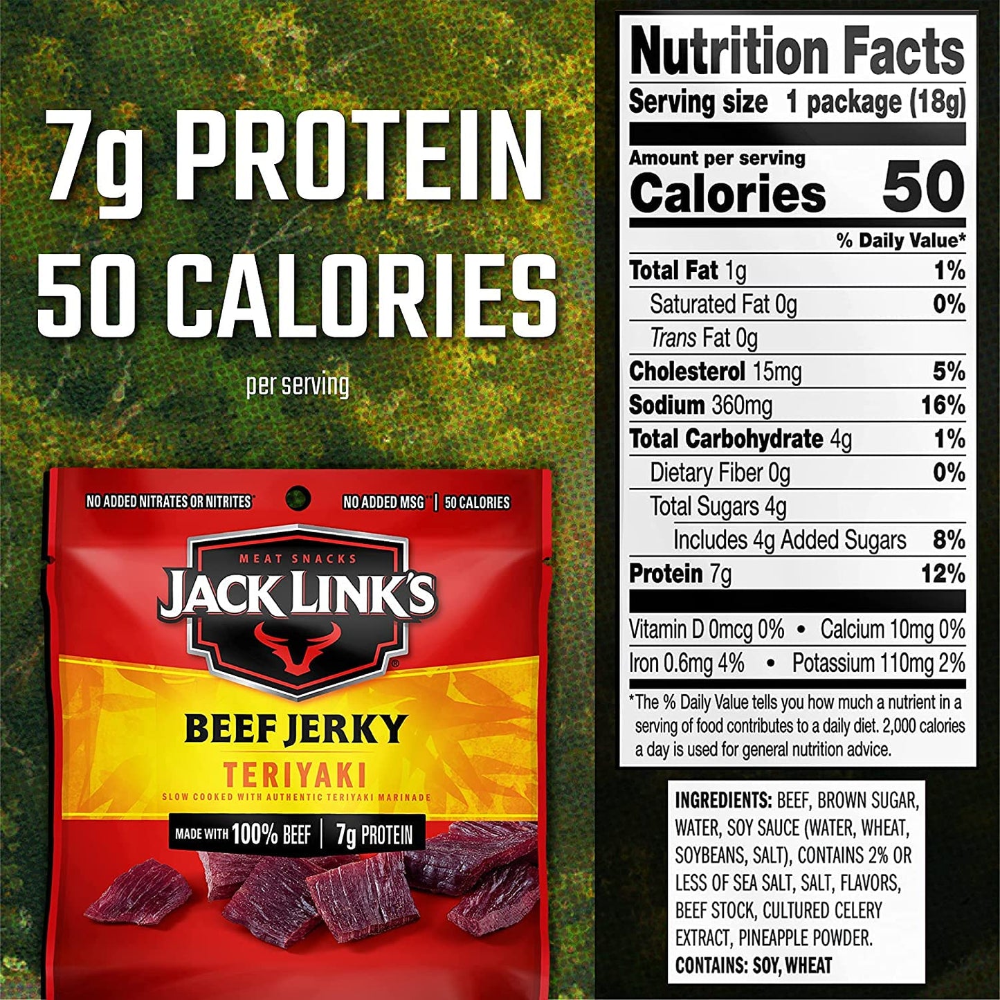 Jack Link's Beef Jerky, Original, Multipack Bags – Flavorful Meat Snacks for Lunches, Ready to Eat, Individual Packs - 7g of Protein, Made with 100% Beef – 0.625 oz (Pack of 20)