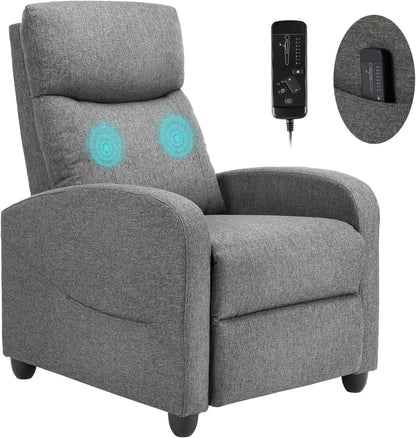 Sweetcrispy Recliner Chair for Adults, Massage Fabric Small Recliner Home Theater Seating with Lumbar Support, Adjustable Modern Reclining Chair with Padded Seat Backrest for Living Room (Grey)