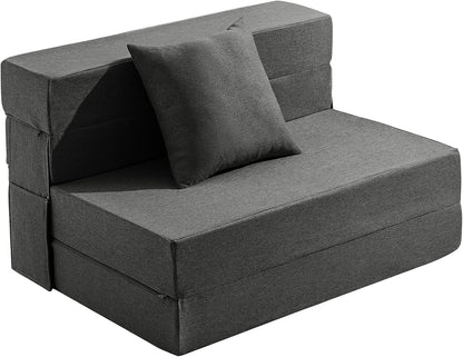 JKMAX Twin Size Folding Sofa Bed - 4 in 1 Sleeper Chair with Pillow - High Density Memory Foam Fold Out Couch - Convertible Folding Bed with Washable Modern Linen Cover for Apartment (Dark Grey)