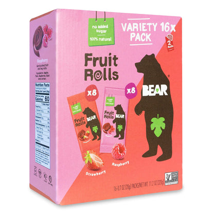 BEAR Real Fruit Snack Rolls - Gluten Free, Vegan, and Non-GMO - Strawberry – Healthy School And Lunch Snacks For Kids And Adults, 0.7 Ounce (Pack of 18)