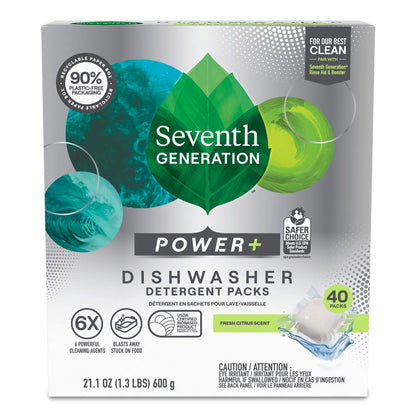 Seventh Generation Power Plus Dishwasher Detergent Packs Fresh Citrus scent Pack of 2 for sparkling dishes Dishwasher tabs 40 count