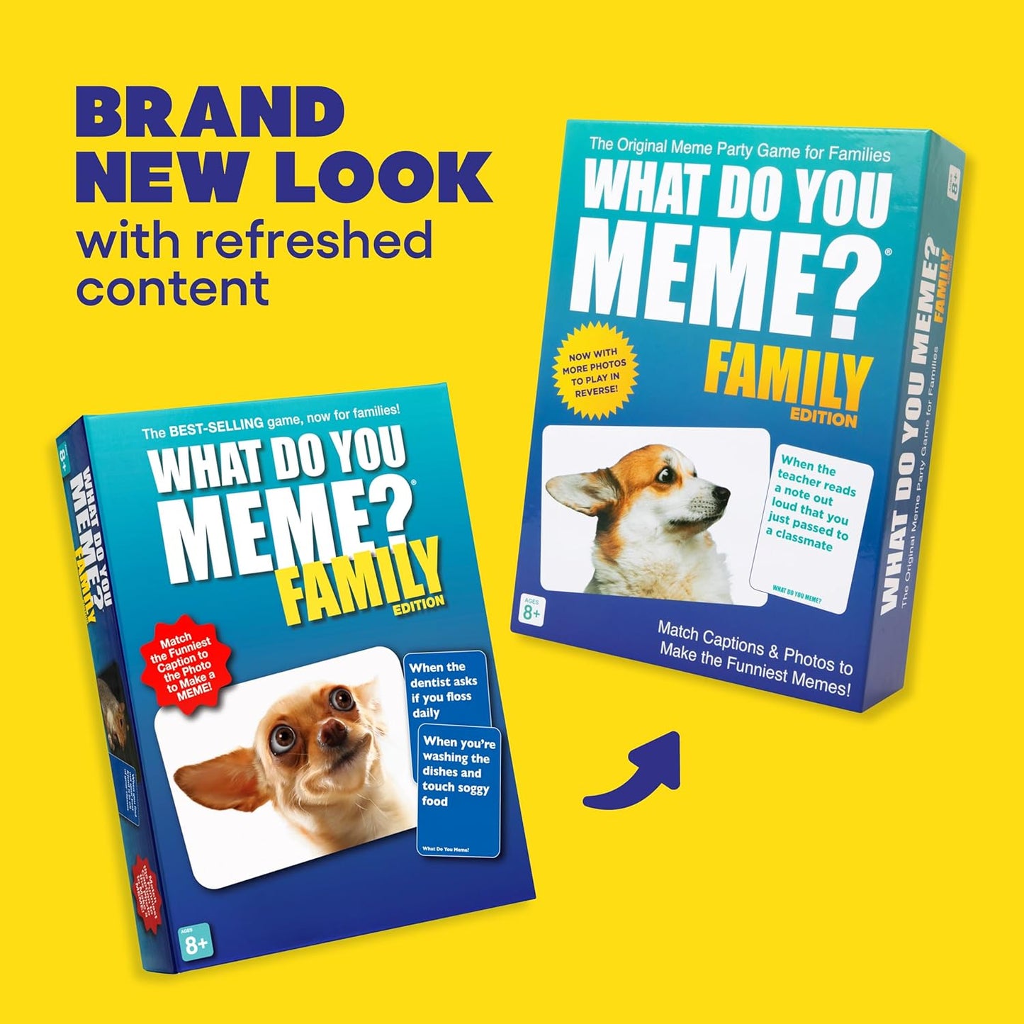 WHAT DO YOU MEME? Family Edition by Relatable, Kids Games for Kids 8+, Christmas Games for Families, The TikTok Viral Sensation, Includes 300 Caption Cards, 65 Photo Cards, and Game Instructions