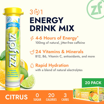 Zipfizz Energy Drink Mix, Electrolyte Hydration Powder with B12 and Multi Vitamin, Berry (12 Count)