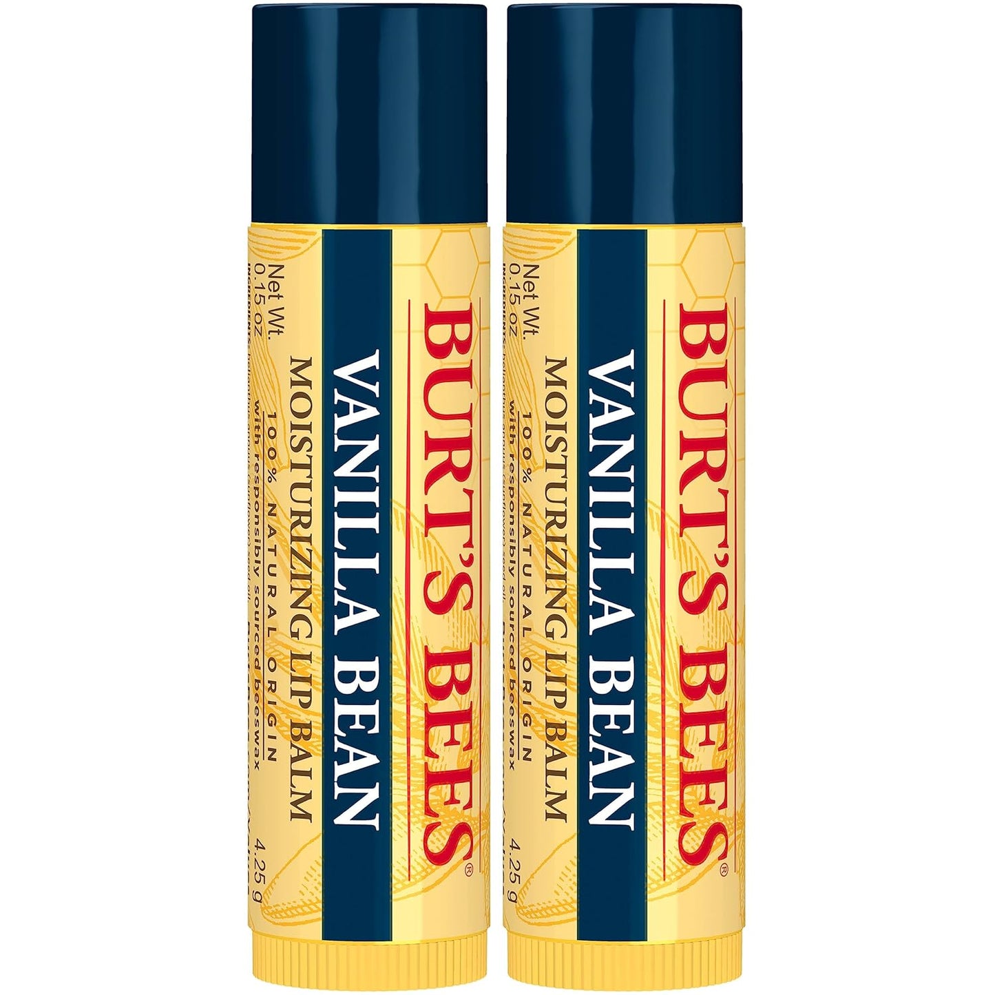 Burt's Bees Lip Balm - Vanilla Bean, Lip Moisturizer With Responsibly Sourced Beeswax, Tint-Free, Natural Origin Conditioning Lip Treatment, 2 Tubes, 0.15 oz.