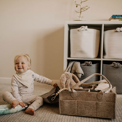 Parker Baby Diaper Caddy - Nursery Storage Bin and Car Organizer for Diapers and Baby Wipes (Oatmeal, Regular)