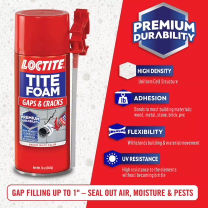 Loctite Tite Foam Gaps & Cracks Spray Foam Sealant, Polyurethane Expanding Foam Insulation - 12 fl oz Can, Pack of 1