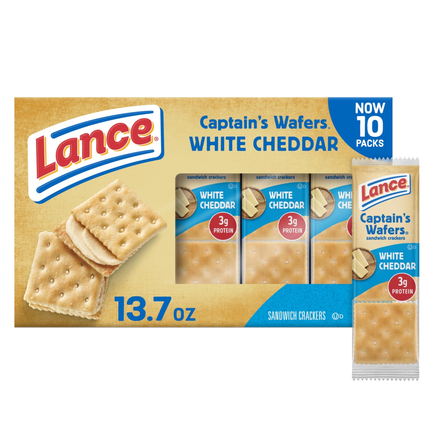 Lance Sandwich Crackers, Captain's Wafer Grilled Cheese, 10 Individual Packs, 6 Sandwiches Each