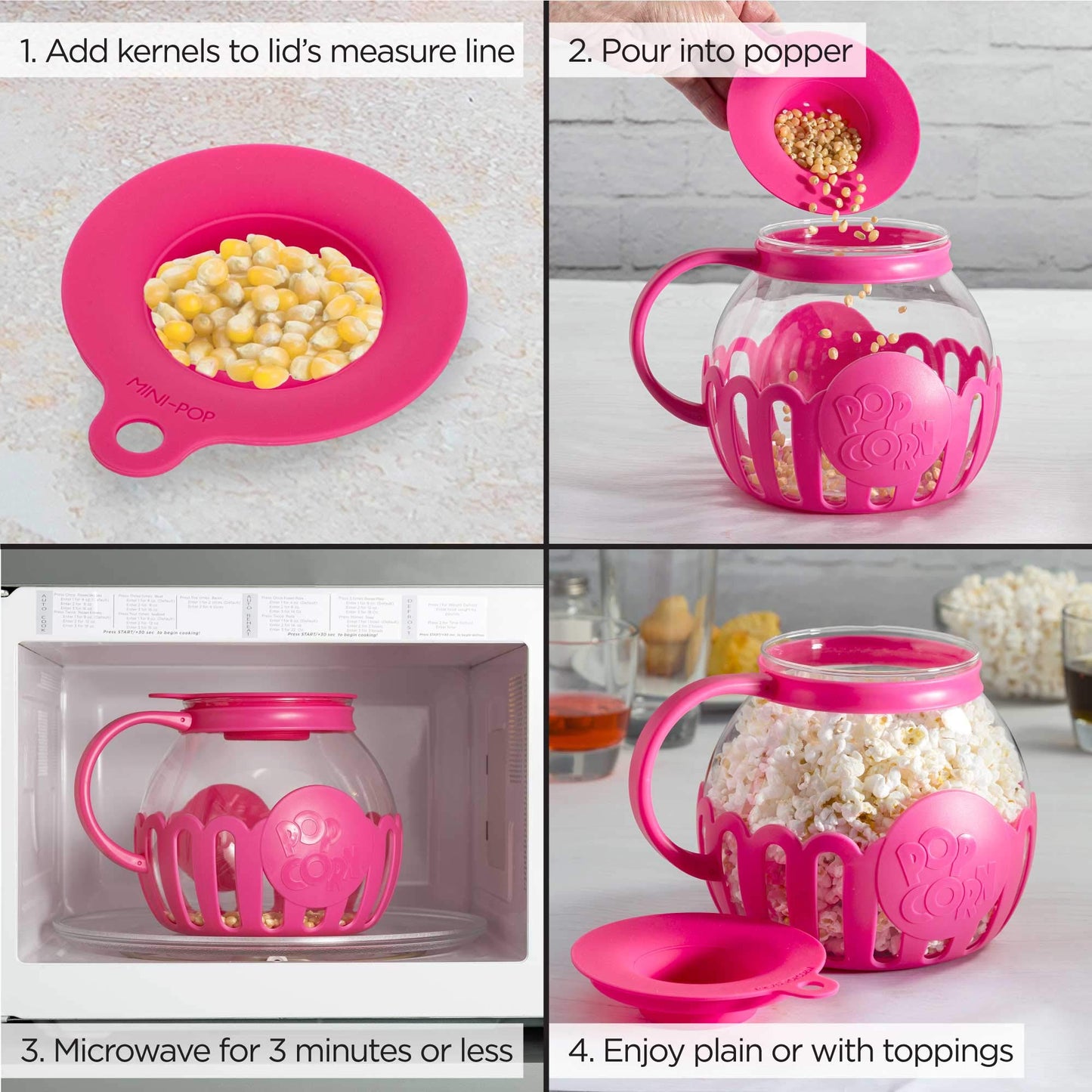 Ecolution Patented Micro-Pop Microwave Popcorn Popper with Temperature Safe Glass, 3-in-1 Lid Measures Kernels and Melts Butter, Made Without BPA, Dishwasher Safe, 3-Quart, Aqua