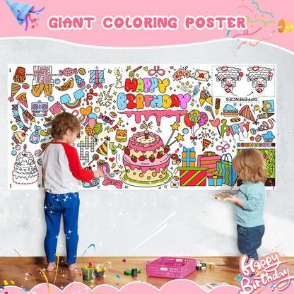 PADTIC Giant Coloring Poster,30x72Inch Happy Birthday Drawing Paper Coloring Tablecloth,DIY Birthday Activity Poster Table Cover,Kids Art Crafts Coloring Mat,Home Classroom Birthday Party Suppiles