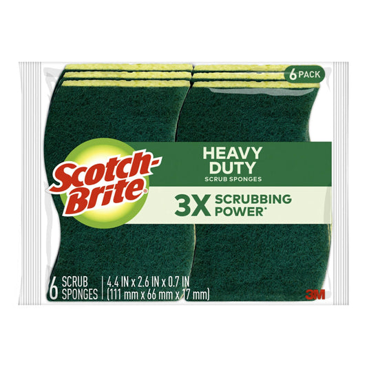 Scotch-Brite Heavy Duty Scrub Sponges, Sponges for Cleaning Kitchen and Household, Heavy Duty Sponges Safe for Non-Coated Cookware, 6 Scrubbing Sponges