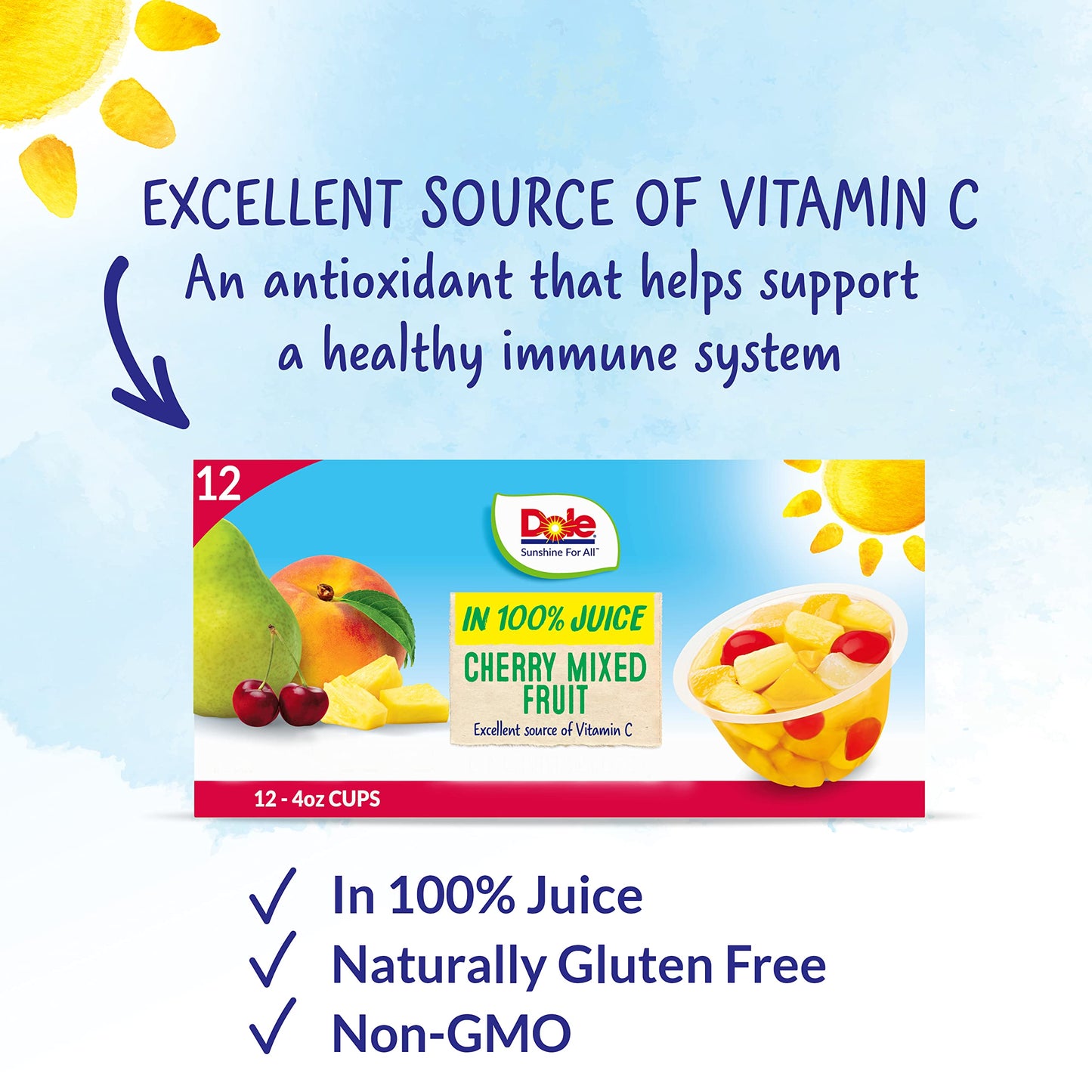 Dole Fruit Bowls No Sugar Added Variety Pack Snacks, Peaches, Mandarin Oranges & Cherry Mixed Fruit, 4oz 12 Cups, Gluten & Dairy Free, Bulk Lunch Snacks for Kids & Adults