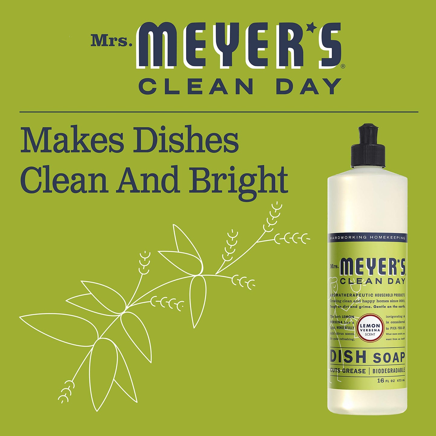 MRS. MEYER'S CLEAN DAY Multi-Surface Cleaner Concentrate, Use to Clean Floors, Tile, Counters, Lemon Verbena, 32 fl. oz