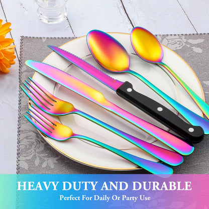 24 Pcs Silverware Set with Steak Knives Service for 4,Stainless Steel Flatware Set,Mirror Polished Cutlery Utensil Set,Home Kitchen Eating Tableware Set,Include Fork Knife Spoon Set,Dishwasher Safe