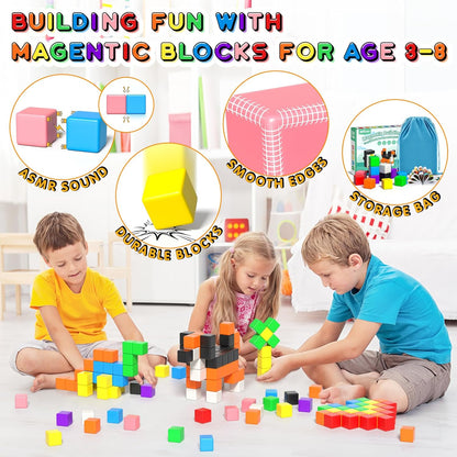 54 PCS Magnetic Blocks, Magnetic Building Blocks for Toddlers 3+, Montessori Toys, Magnetic Cubes, Preschool STEM Educational Sensory Magnet Toys for Kids Ages 3-5 Year Old Boys and Girls