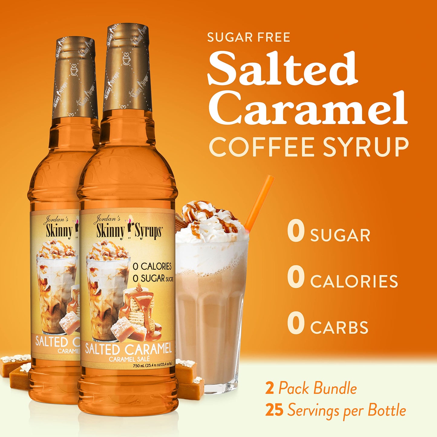 Jordan's Skinny Syrups Sugar Free Coffee Syrup, Vanilla Flavor Drink Mix, Zero Calorie Flavoring for Chai Latte, Protein Shake, Food and More, Gluten Free, Keto Friendly, 25.4 Fl Oz, 2 Pack