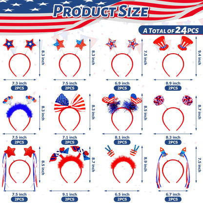 4th of July Headband, Fourth of July Accessories, Felt Patriotic Head Boppers Pack for 4th of July Party Favors