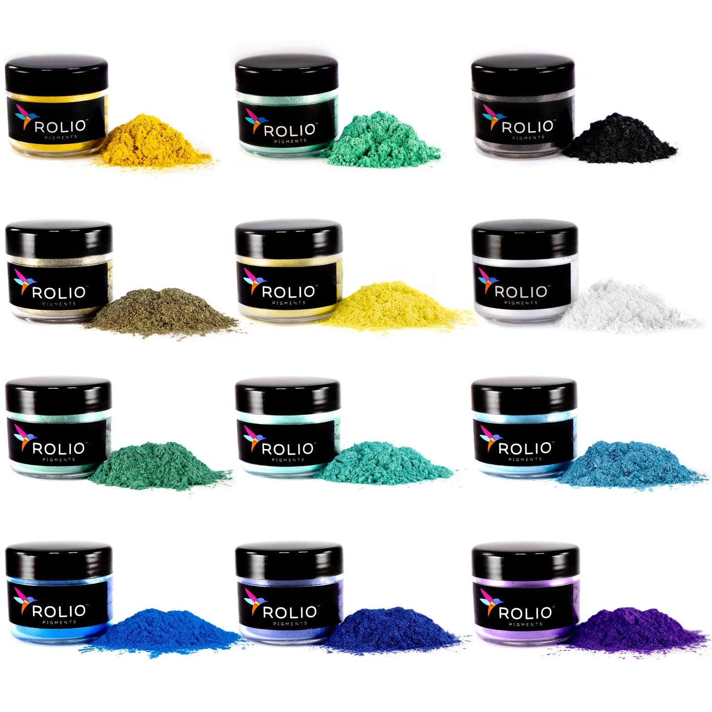 Rolio Premium Mica Powder Pearlescent Color Pigment - Art Set for Resin Epoxy - for Soap Making, Nail Polish, Lip Gloss, Eye Shadow, Slime & Candle Jars - 10g, 24 Jars - (Original Set)