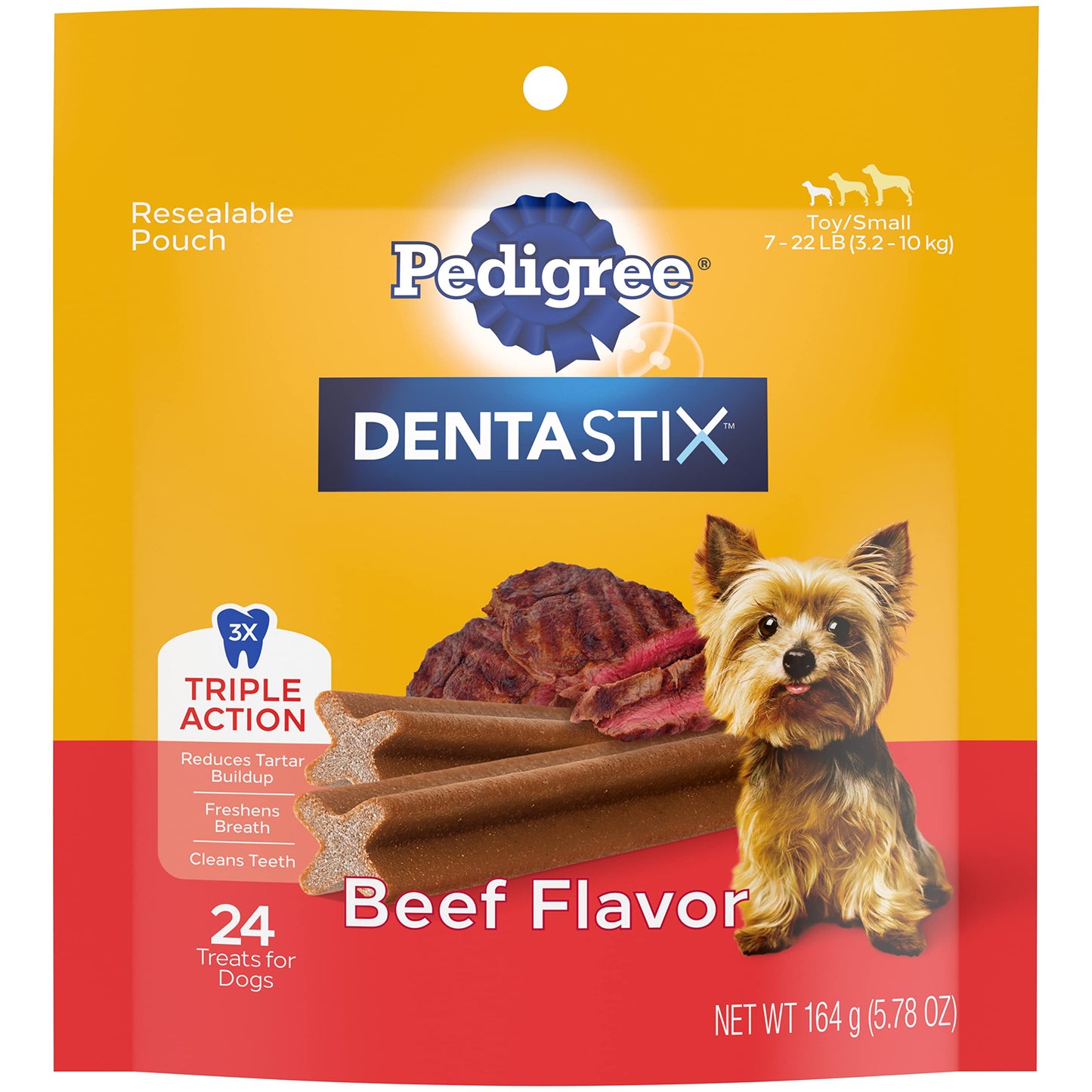 PEDIGREE DENTASTIX Dual Flavor Small Dog Dental Treats, Bacon & Chicken Flavors Dental Bones, 5.08 oz. Pack (24 Treats)