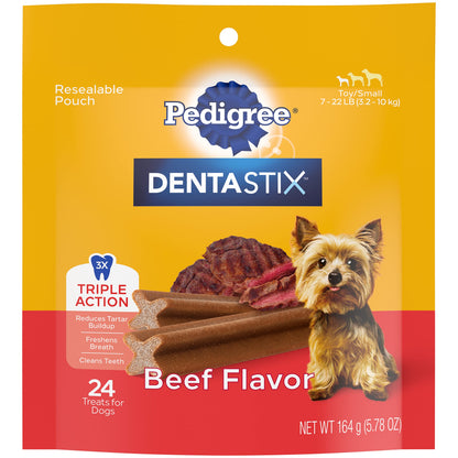 PEDIGREE DENTASTIX Dual Flavor Small Dog Dental Treats, Bacon & Chicken Flavors Dental Bones, 5.08 oz. Pack (24 Treats)