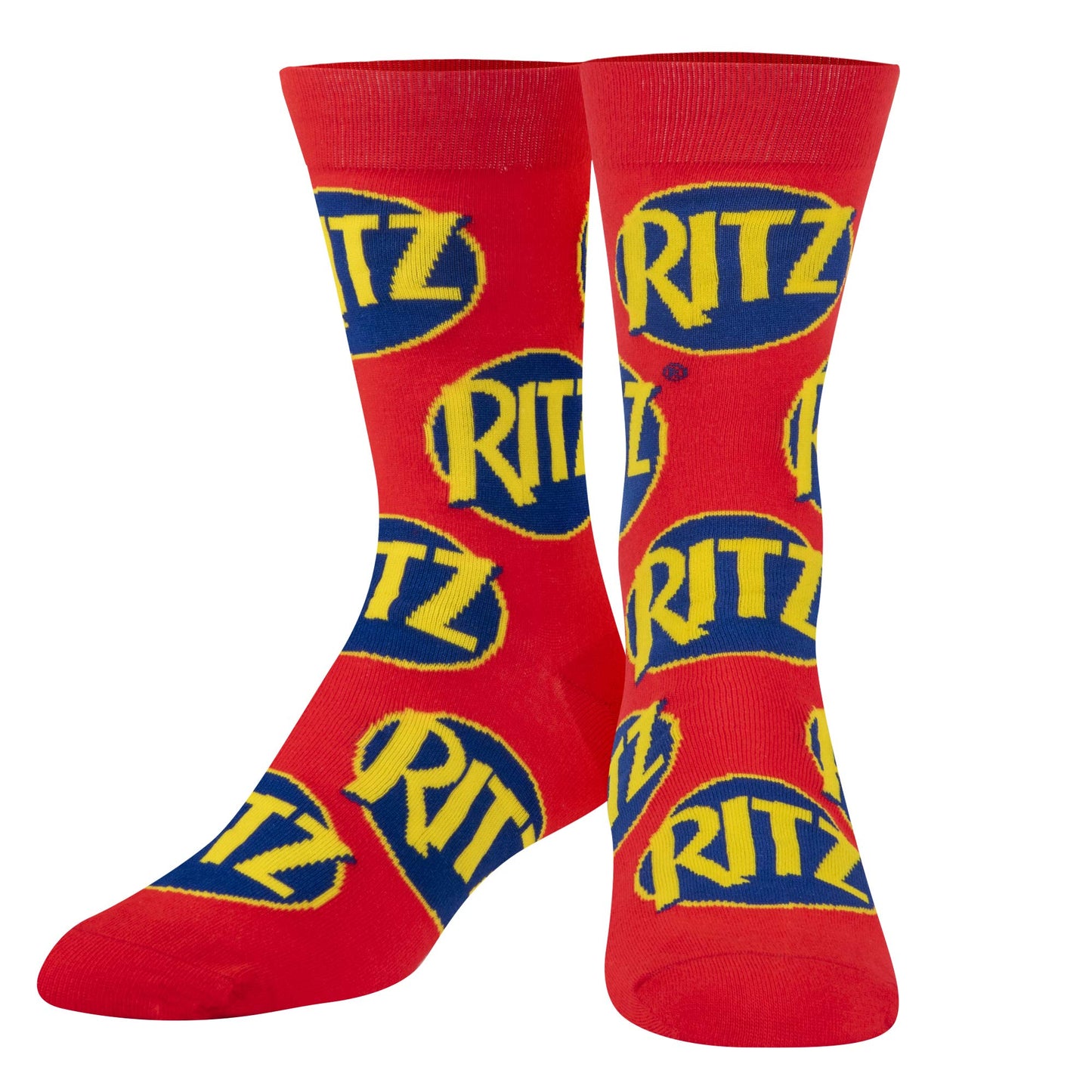 Crazy Socks for Men, Ritz Cracker, Funny Snack Food Novelty Print, Crew, Large