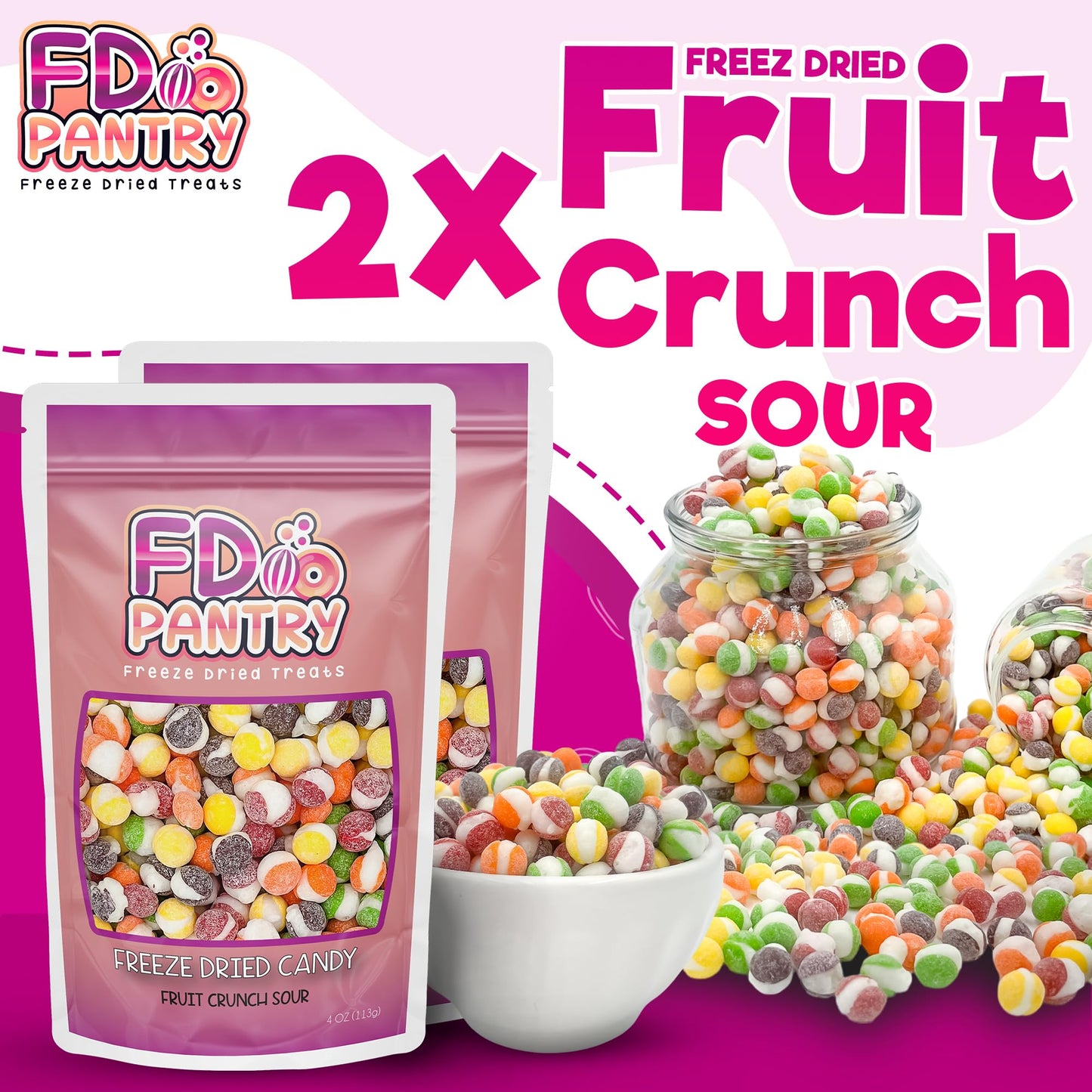 Fruit Crunch Original Candy Freeze Dried 16 oz 1 pound - Assortment Strawberry, Orange, Lemon, Grape, Lime Flavors Large 1lb Big Bag Pouch - Ideal Gift Snack 16oz