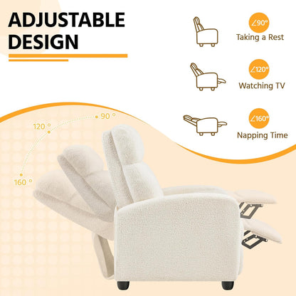 Yaheetech Fabric Recliner Chair Single Sofa Home Theater Seatting Adjustable Modern Single Reclining Chair for Living Room Bedroom Home Theater Ivory