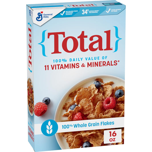 Total Breakfast Cereal, 100% Daily Value of 11 Vitamins & Minerals, Whole Grain Cereal, 16 oz