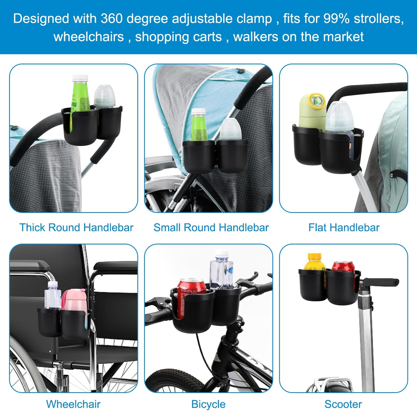 Accmor Stroller Cup Holder with Phone Holder, Bike Cup Holder, Universal Cup Holder for Uppababy Nuna Doona Strollers, 2-in-1 Cup Phone Holder for Stroller, Bike, Wheelchair, Walker, Scooter