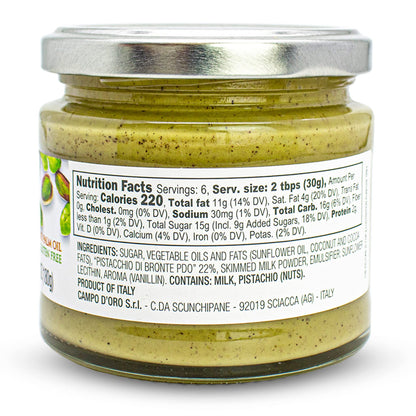 Pistachio Nut Butter Sweet Cream, 6.35 oz (180g), Sweet Sicilian Pistachio Cream Spread, Spreadable, Mix Well After Openiong,Pistachios from Sicily, Italy, No Palm Oil, Campo D'Oro