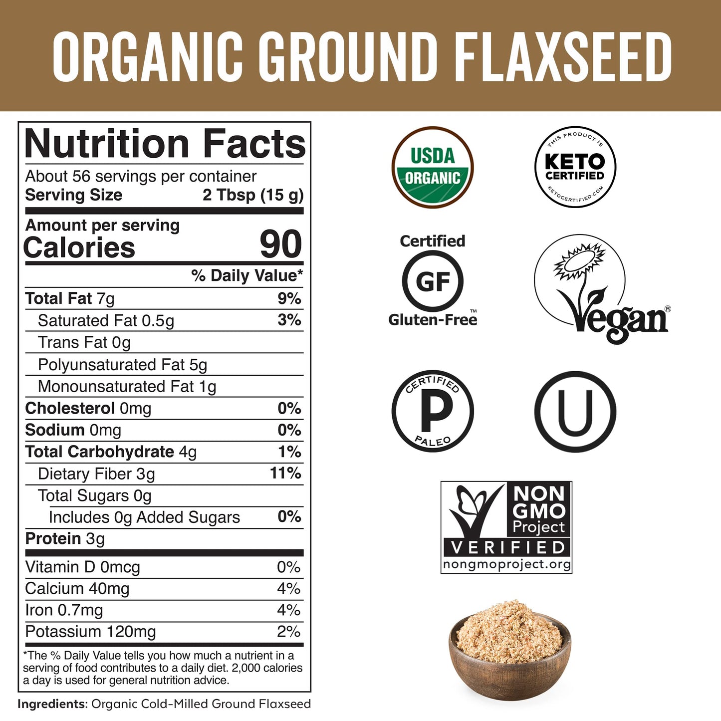 Viva Naturals Organic Ground Flaxseed - Premium Quality Plant-Based Protein and Vegan Omega 3 with Fiber, Perfect for Smoothies, Finely Milled Flaxseed 15 oz (425 g)