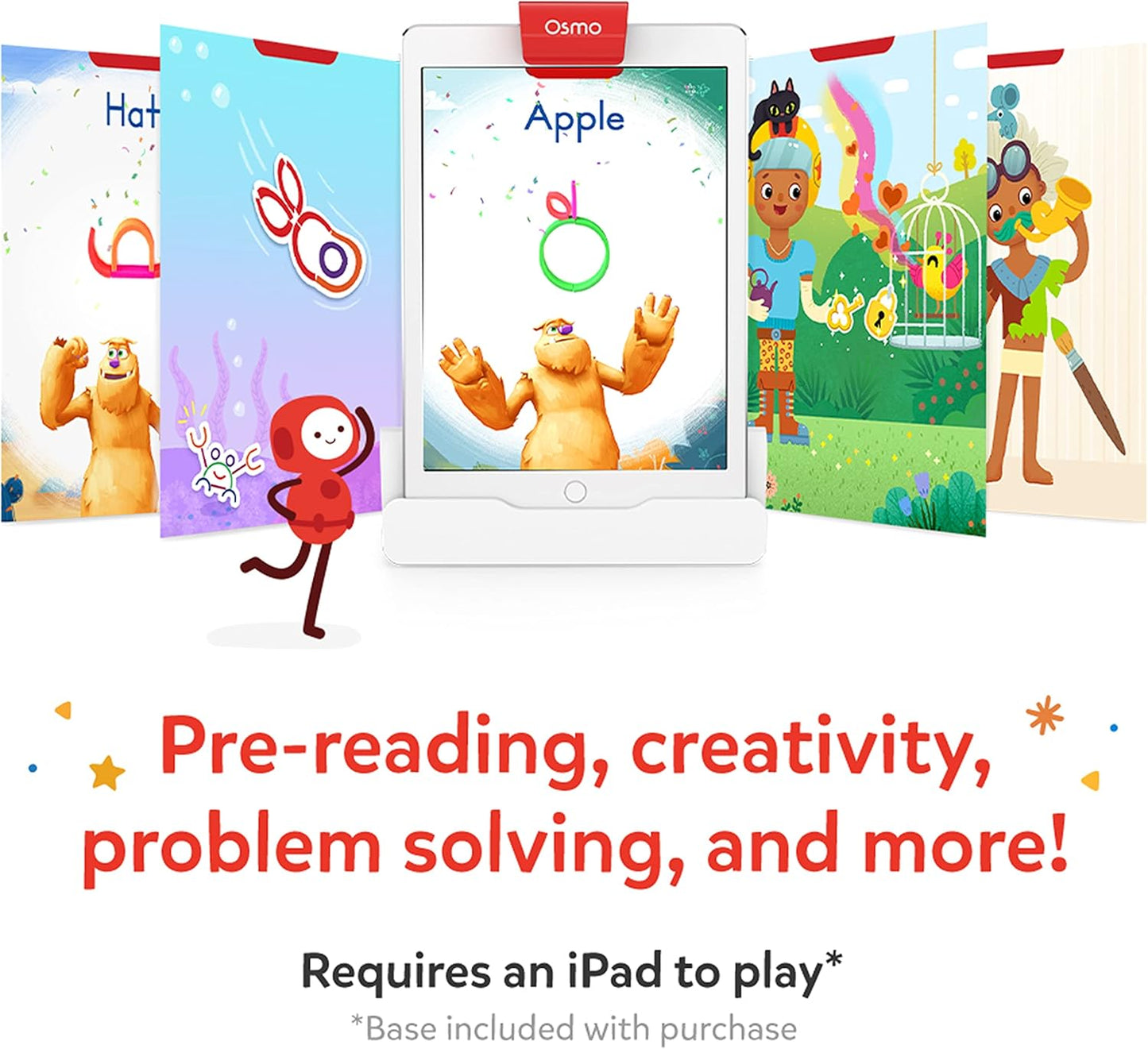 Osmo - Little Genius Starter Kit for iPad & iPhone - 4 Hands-On Learning Games - Ages 3-5 - Problem Solving, Phonics & Creativity (Osmo iPad Base Included), Multicolor