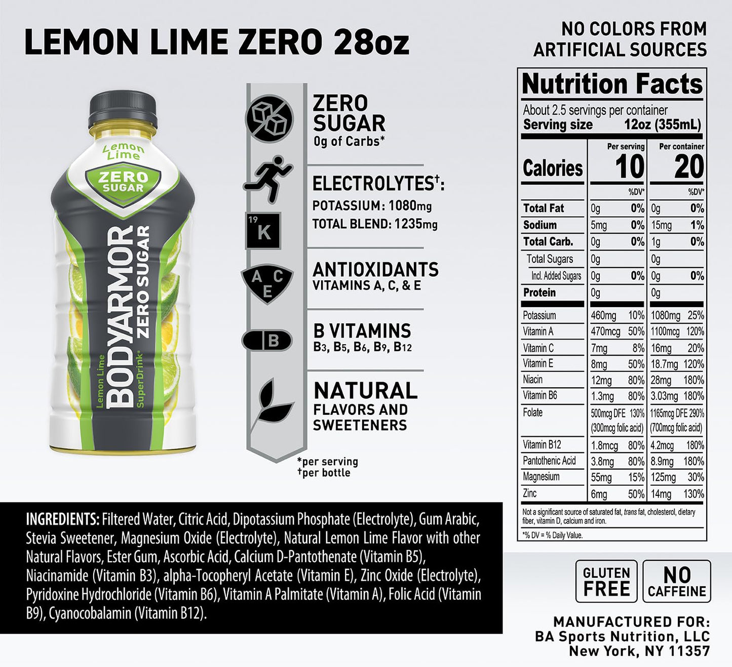 BODYARMOR ZERO Sugar Fruit Punch, Sugar Free Sports Drink - Low-Calorie Hydration - Natural Flavors with Potassium Packed Electrolytes, Antioxidants, and B-vitamins, 16 fl oz (pack of 12)