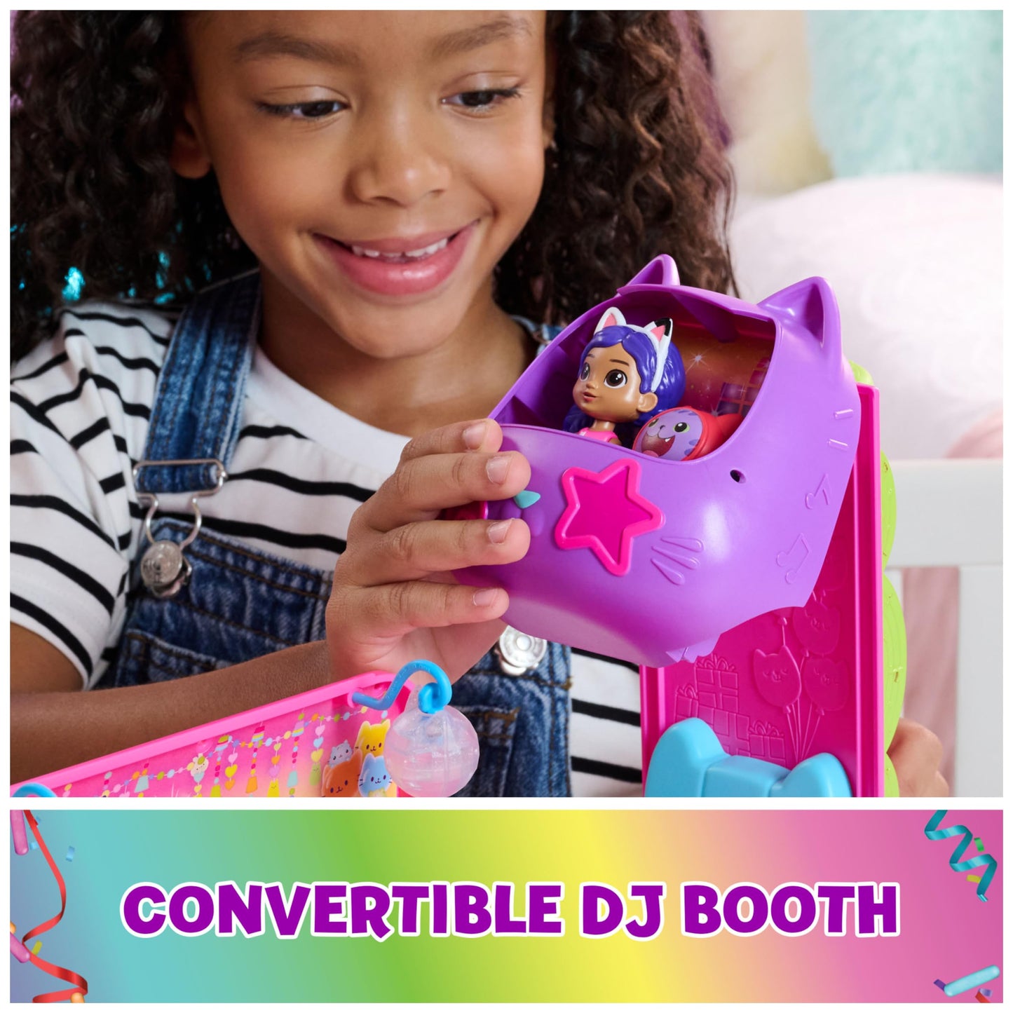 Gabby's Dollhouse Celebration Party Bus, Transforming Playset with Gabby & DJ Catnip Toy Figures & Dollhouse Accessories, Kids Toys for Ages 3 and Up