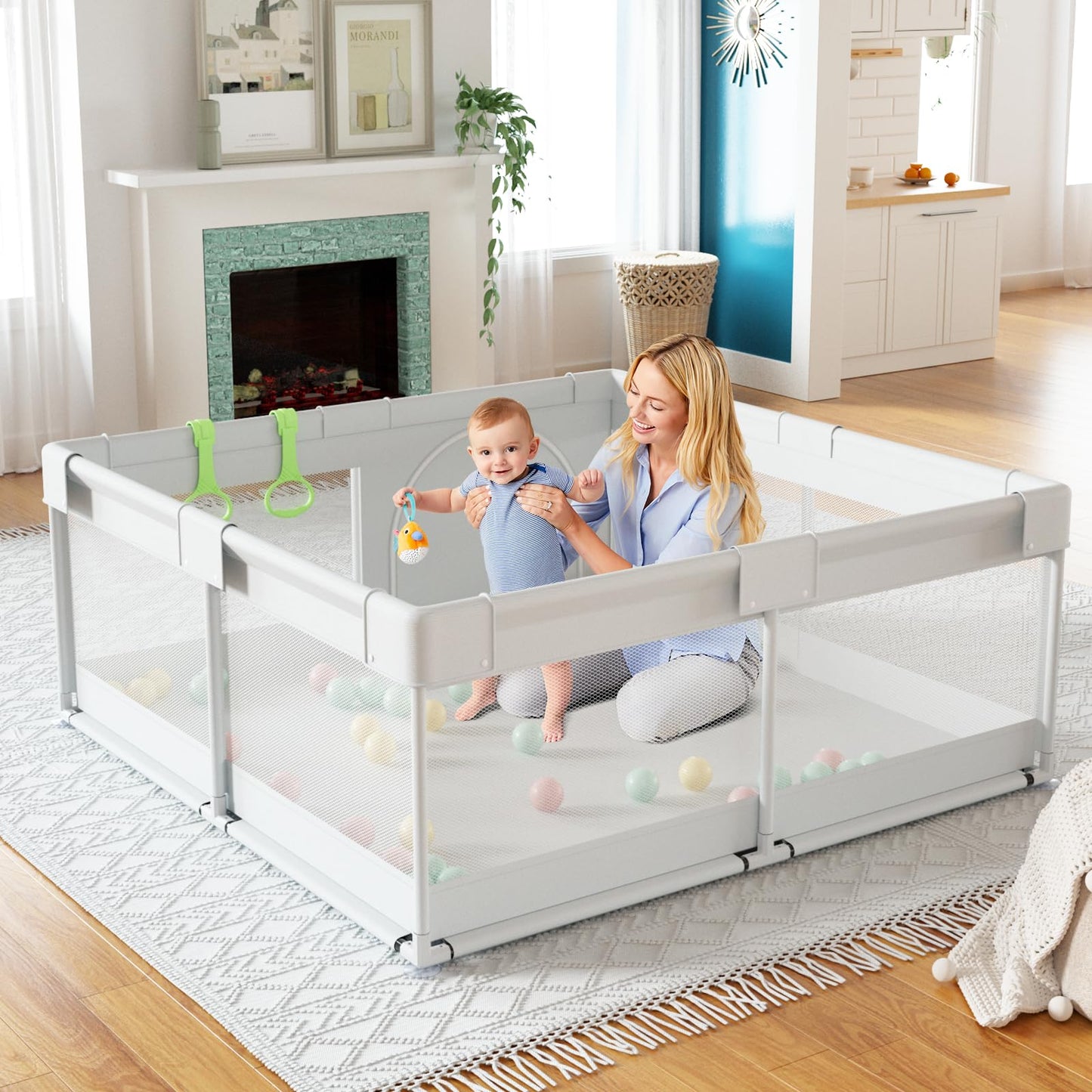 Fodoss Baby Playpen, Playpen for Babies & Toddlers, 47x47 Small Baby Play Pen,Toddler Playpen for Apartment,Play Yard for Baby,Baby Activity Play Fence, Extra Large Baby Playard