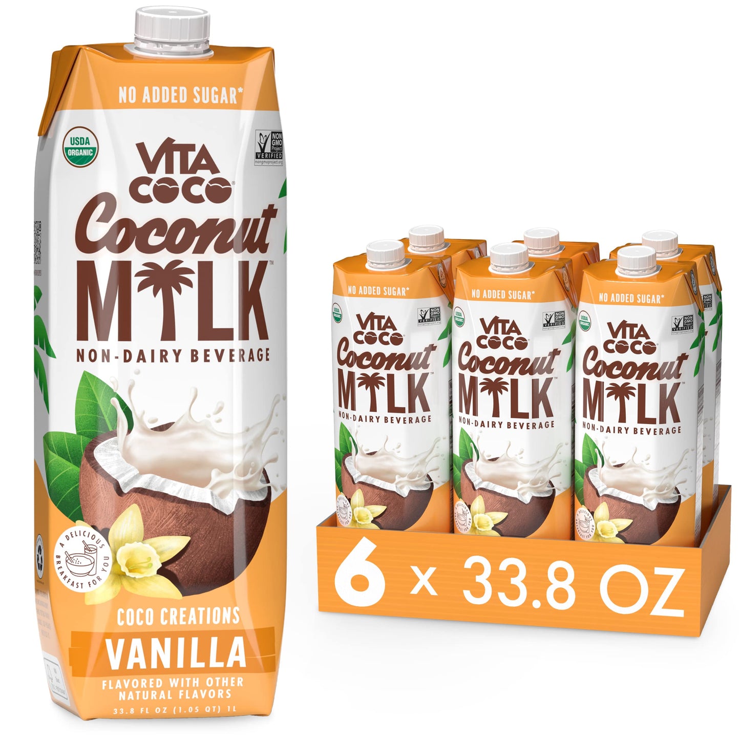 Vita Coco Original Organic Coconut Milk, Plant Based, Dairy Free Milk Alternative - Gluten Free, Soy Free, and Unsweetened, No Added Sugar - Perfect Add to Cereal, Smoothies, Desserts - 33.8 Ounce (Pack of 6)