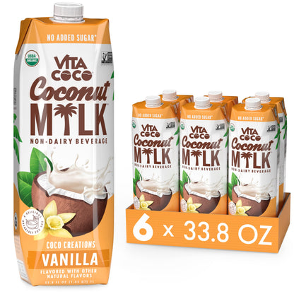 Vita Coco Original Organic Coconut Milk, Plant Based, Dairy Free Milk Alternative - Gluten Free, Soy Free, and Unsweetened, No Added Sugar - Perfect Add to Cereal, Smoothies, Desserts - 33.8 Ounce (Pack of 6)