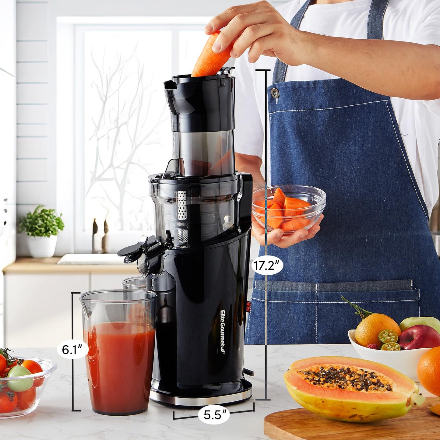 Elite Gourmet ETS623 BPA-Free Electric Citrus Juicer, Compact, Large Volume, Pulp Control, Oranges, Lemons, Limes, Grapefruits with Easy Pour Spout, 24oz, Black/Stainless Steel