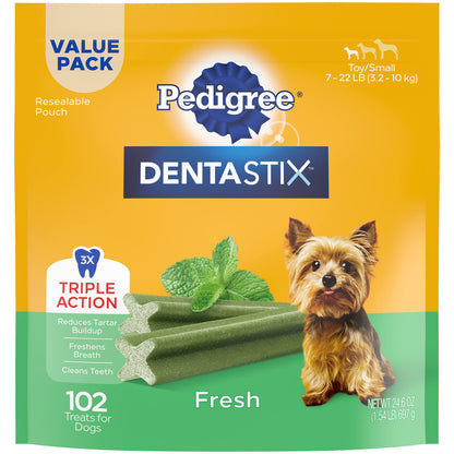 PEDIGREE DENTASTIX Dual Flavor Small Dog Dental Treats, Bacon & Chicken Flavors Dental Bones, 5.08 oz. Pack (24 Treats)