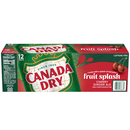 Canada Dry Fruit Splash Cherry Ginger Ale Zero Sugar Soda, 12 fl oz cans, 12 pack